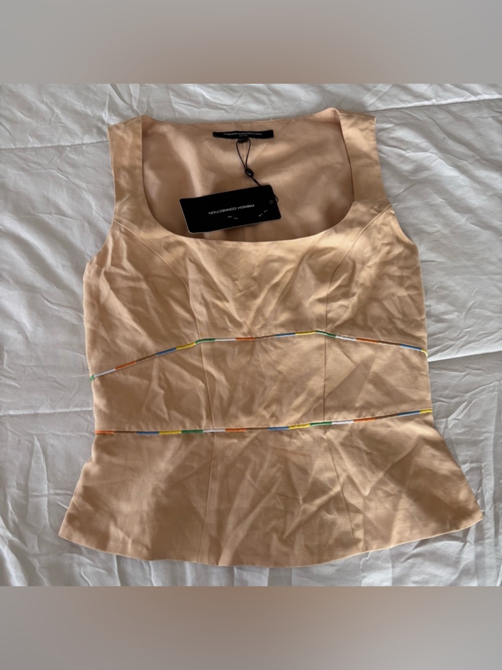NWT French connection Peach Sleeveless Square-Neck Top with Multicolor Trim SZ 6